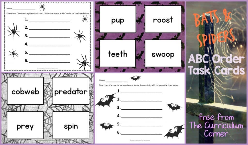 FREEBIE! Bats & Spiders ABC Order Cards & Recording Sheets | LIteracy Center | The Curriculum Corner