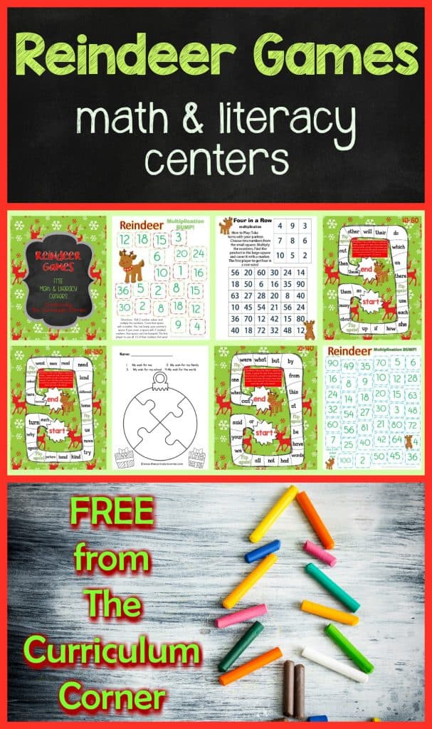 FREE! Reindeer Games Math & Literacy Centers from The Curriculum Corner 1st Grade 2nd Grade Christmas 