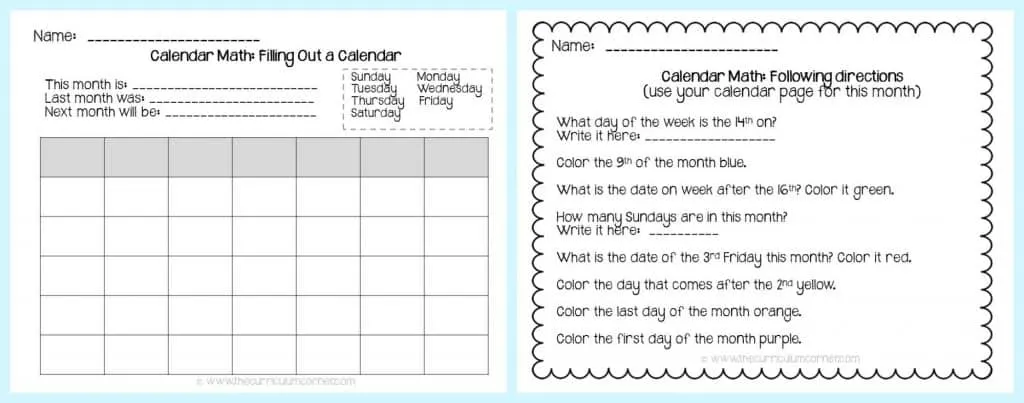 FREE Calendar Math Activities from The Curriculum Corner | calendar math journal | problem solving | anchor charts & more | freebie collection