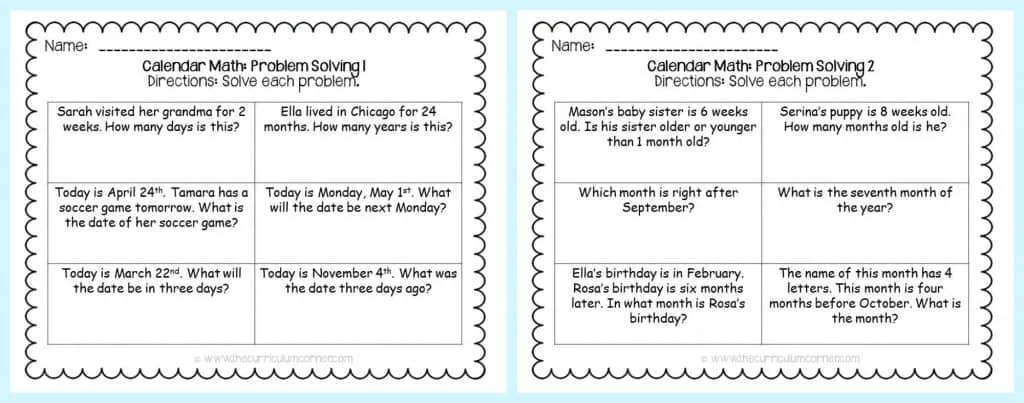 FREE Calendar Math Activities from The Curriculum Corner | calendar math journal | problem solving | anchor charts & more FREEBIE printables