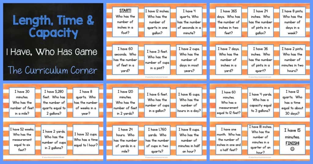 FREE Length, Capacity & Time Game - I Have, Who Has Activity FREEBIE from The Curriculum Corner