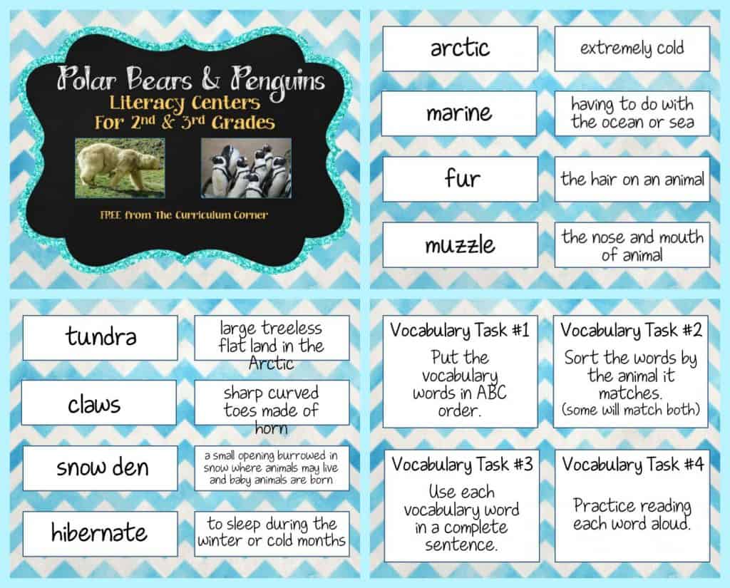 FREEBIE Polar Bears & Penguins informational text literacy centers from The Curriculum Corner