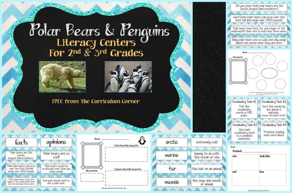 FREE Polar Bears & Penguins centers for informational text literacy centers from The Curriculum Corner FREEBIES