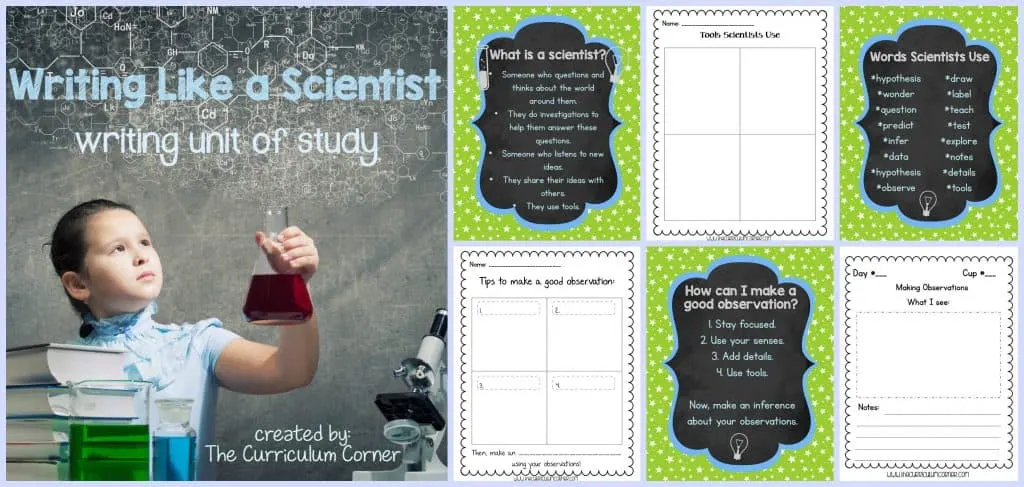 FREE Writing Like a Scientist Unit of Study for Writing Workshop from The Curriculum Corner | Observational Drawings | Taking Notes | Planning an Experiment | Science Journal