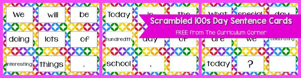 FREE 100th Day of School, Hundreds Day Collection of Resources | The Curriculum Corner | Stations | Activities | Task Cards | Scrambled Sentences