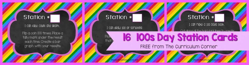 FREE 100th Day of School, Hundreds Day Collection of Resources | The Curriculum Corner | Stations | Activities | Task Cards | 16 Station Cards