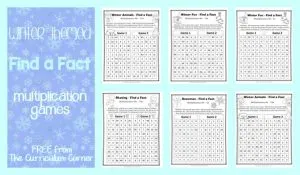 FREE Winter Themed Find a Fact Multiplication Games from The Curriculum Corner | Math Freebies