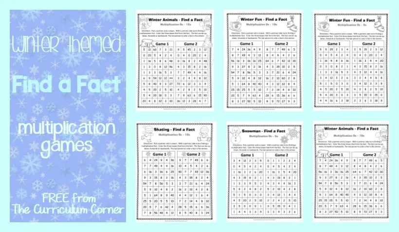 FREE Winter Themed Find a Fact Multiplication Games from The Curriculum Corner | Math Freebies