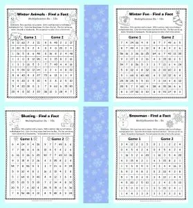 FREE Winter Themed Find a Fact Multiplication Games from The Curriculum Corner | Math Fact Practice