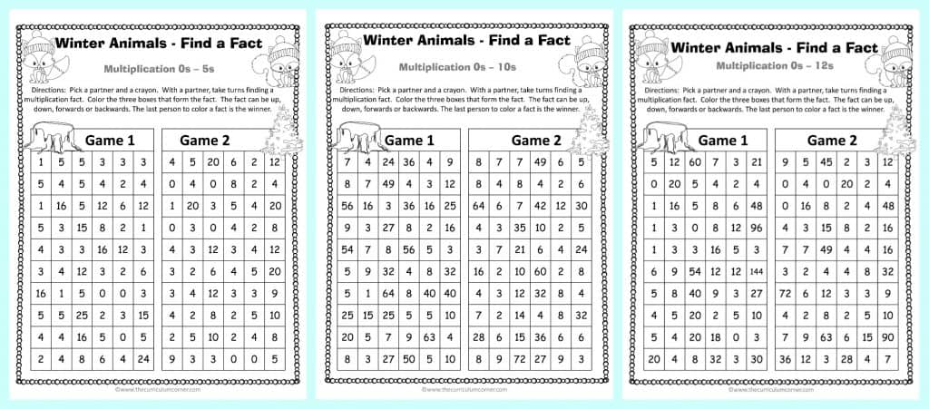 FREEBIE Winter Themed Find a Fact Multiplication Games from The Curriculum Corner