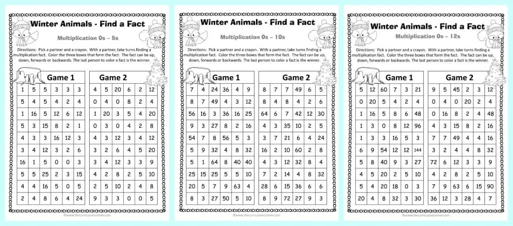 FREEBIE Winter Themed Find a Fact Multiplication Games from The Curriculum Corner