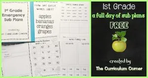FREE 1st Grade Sub Plans for Emergencies from The Curriculum Corner