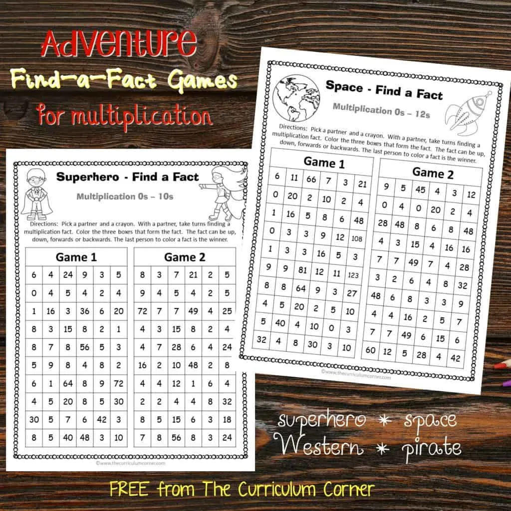 FREEBIE Adventure Find a Fact Multiplication Games from The Curriculum Corner