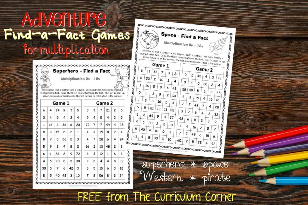 FREE Adventure Multiplication Games from The Curriculum Corner