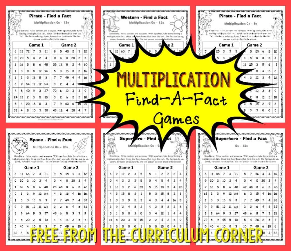 FREE 12 games Adventure Find a Fact Multiplication Games from The Curriculum Corner