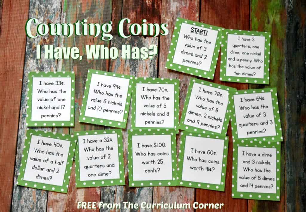 FREE Adding Coins Game I Have Who Has Math Game from The Curriculum Corner | Money | Counting Coins Game