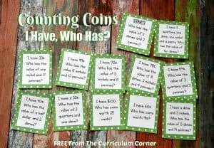 FREE Counting Coins I Have Who Has Math Game from The Curriculum Corner | Money | Counting Coins Game