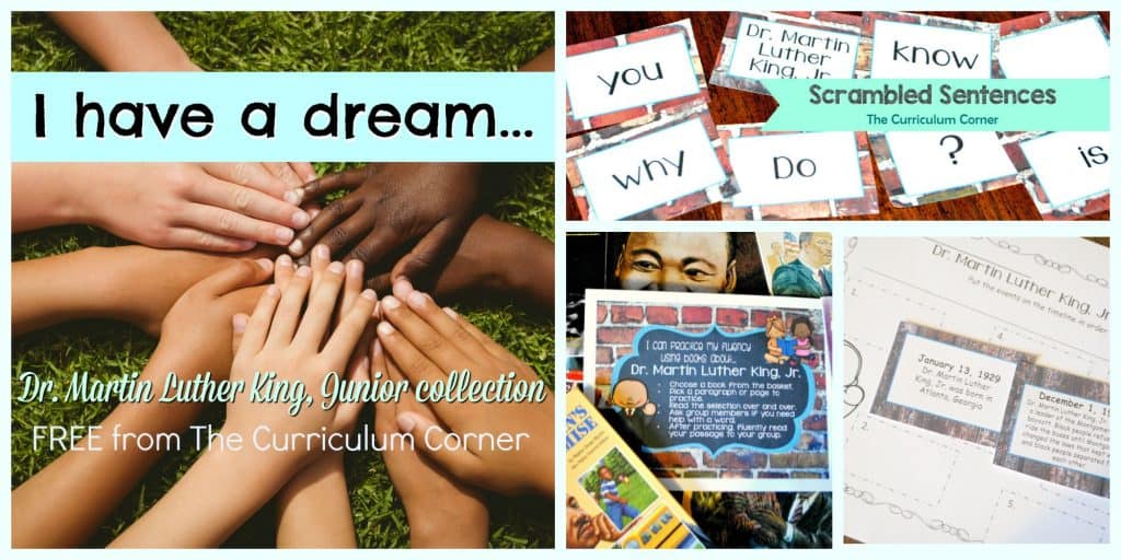 FREE collection of Dr. Martin Luther King, Jr. literacy resources created by The Curriculum Corner | Black History Month