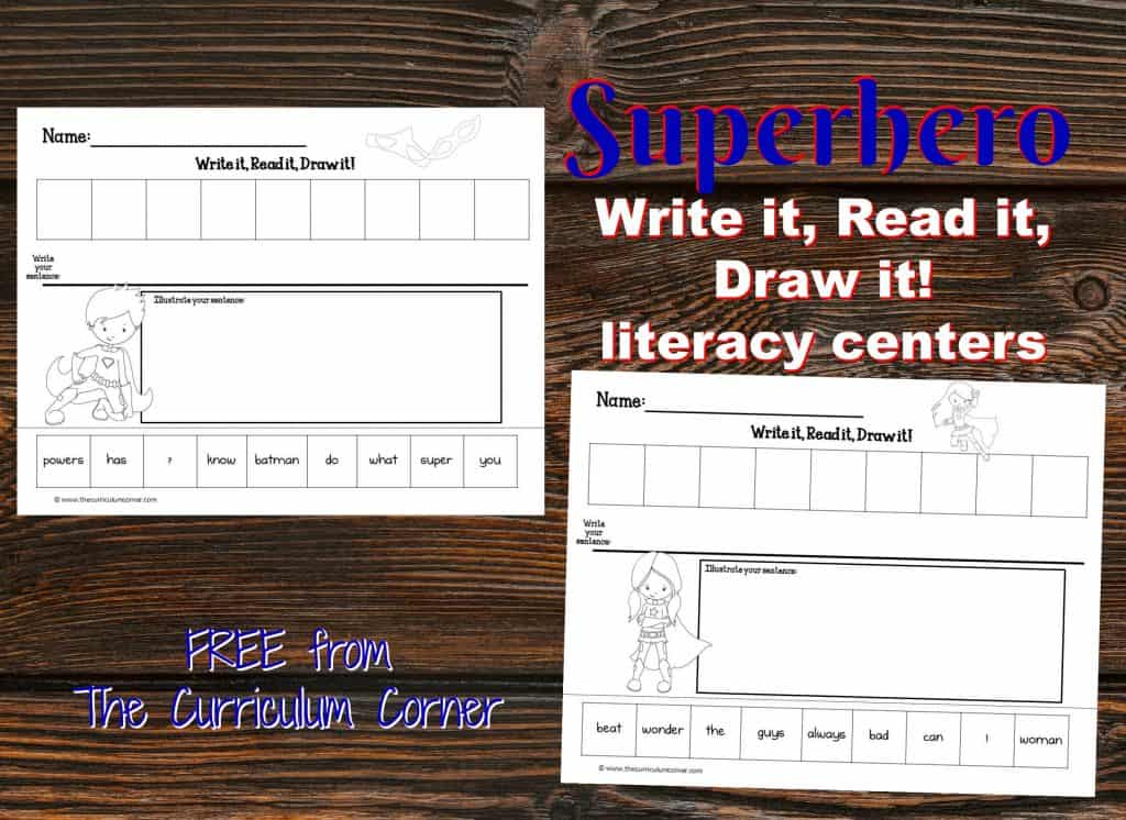 FREE Superhero Scrambled Sentences Literacy Center | Write it, Read it, Draw it scrambled sentences from The Curriculum Corner