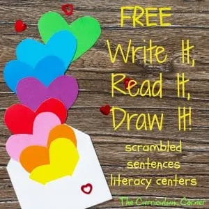 FREEBIE Write It, Read It, Draw It Literacy Centers for Valentine's Day from The Curriculum Corner