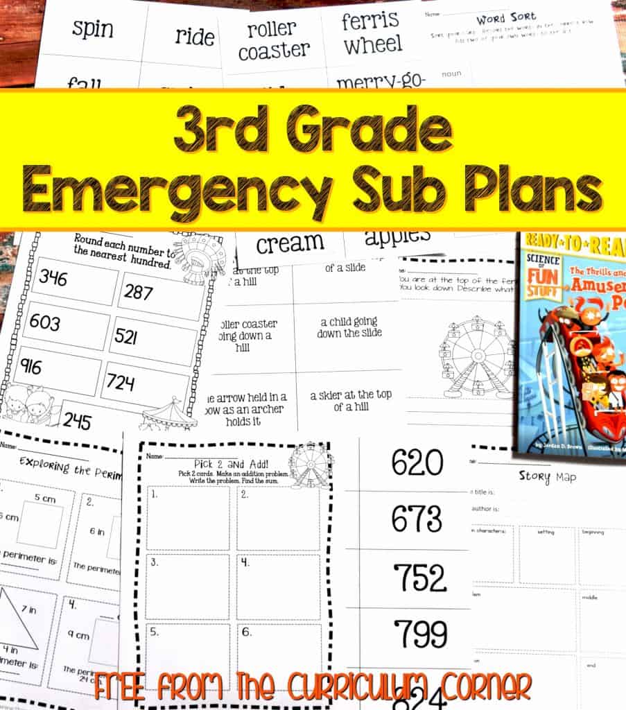 FREE 3rd Grade Sub Plans - perfect for an emergency absence from The Curriculum Corner