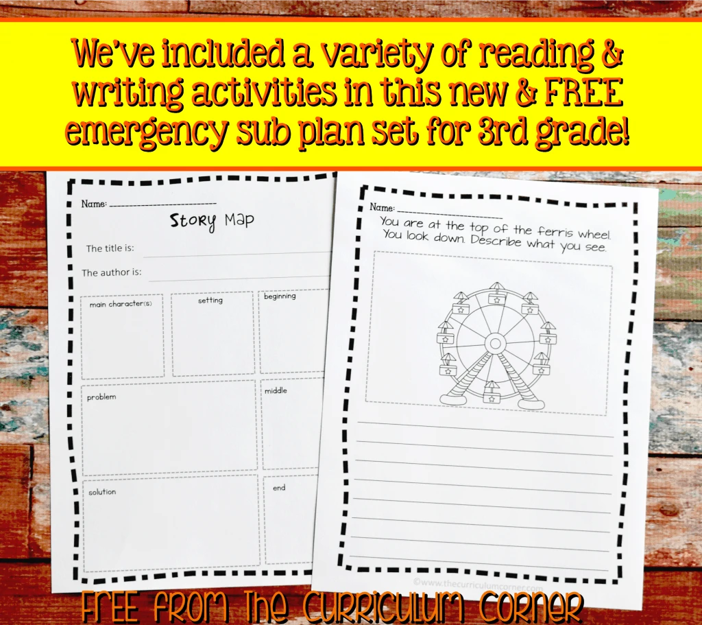 FREE 3rd Grade Sub Plans - perfect for an emergency absence from The Curriculum Corner A variety of activities!