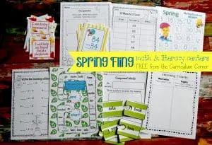 FREE Spring Centers for Math & Literacy from The Curriculum Corner | computation, Fry words, compound words & more!