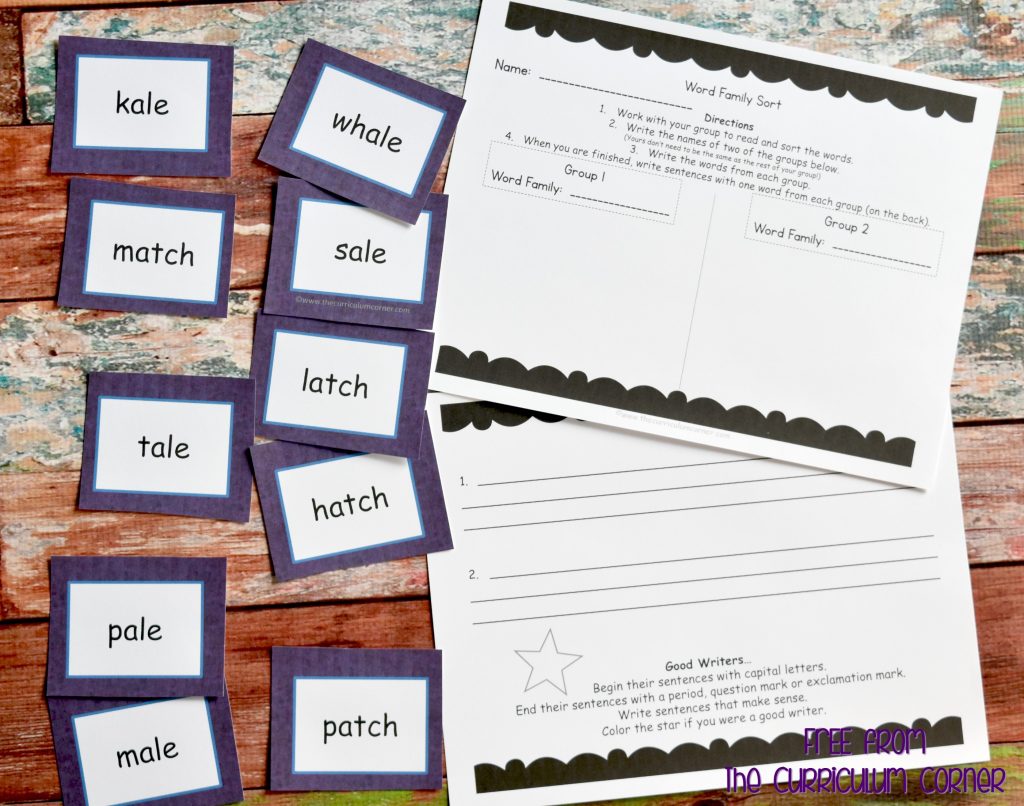 FREE Word Family Word Work Center | word families | The Curriculum Corner