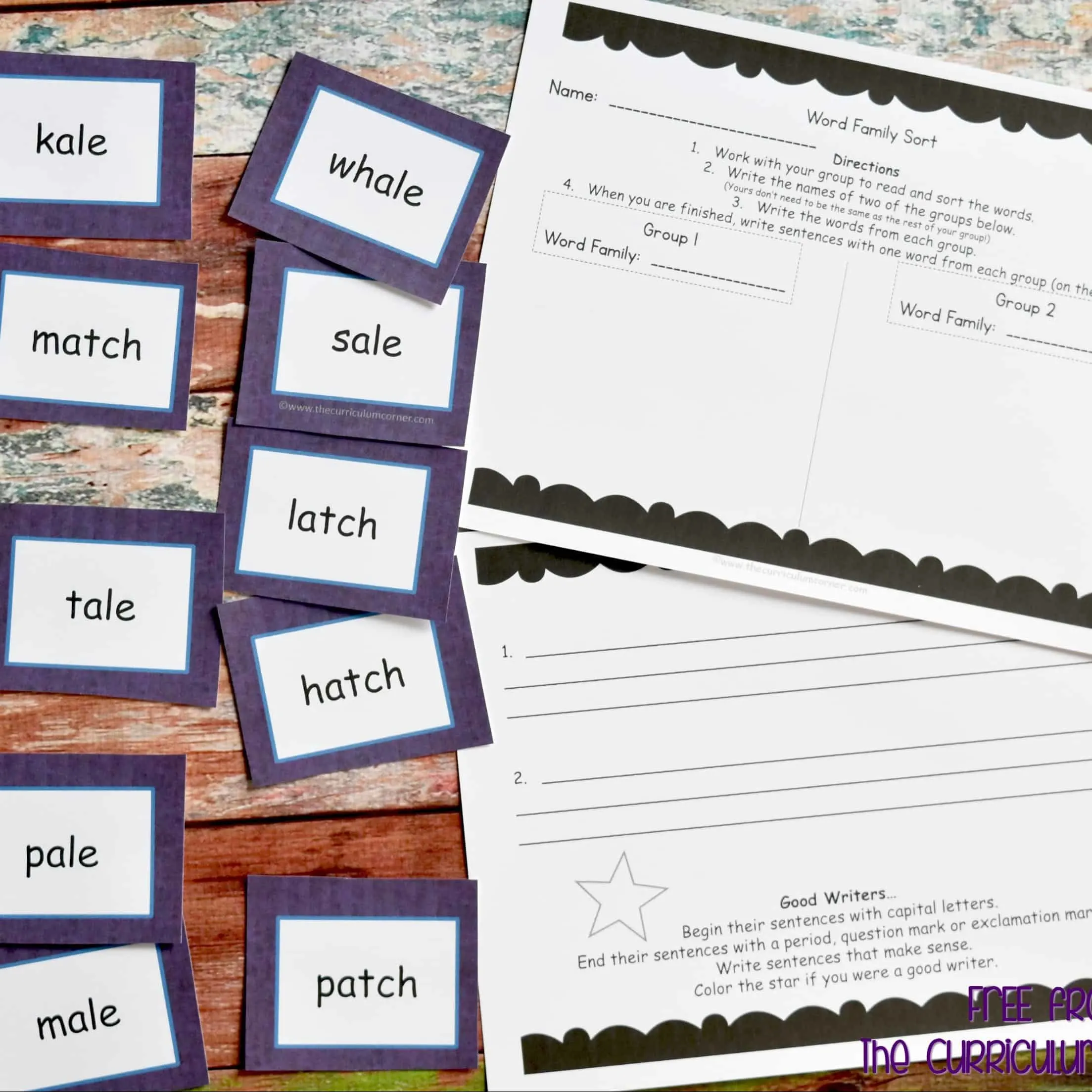 FREE Word Family Word Work Center | word families | The Curriculum Corner