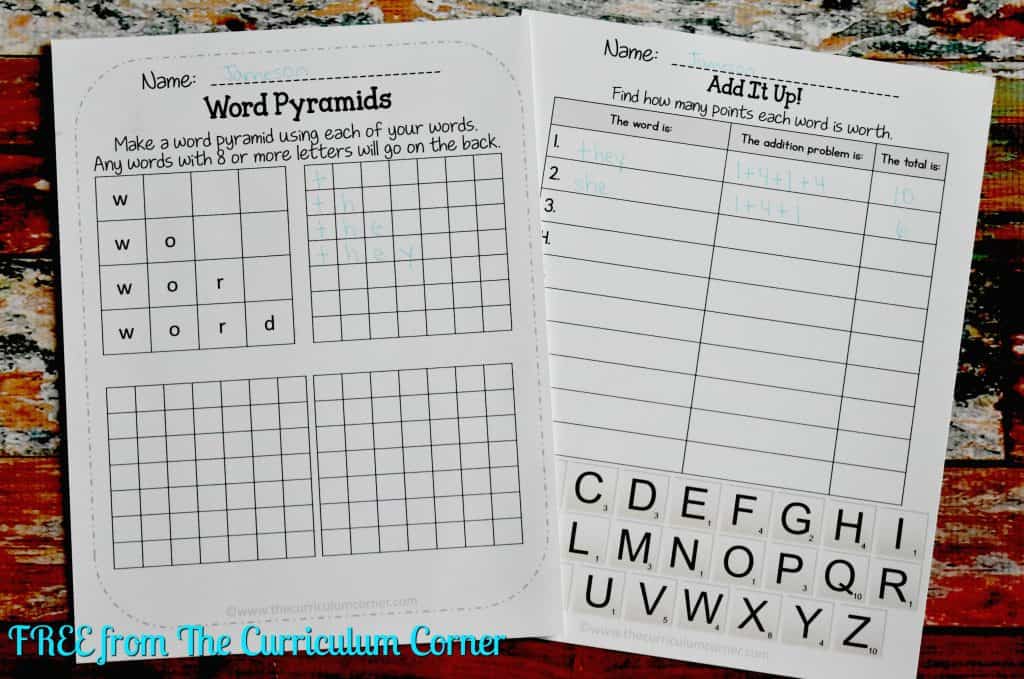 word work homework activities