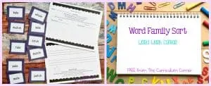 FREE Word Family Word Work Center free from The Curriculum Corner