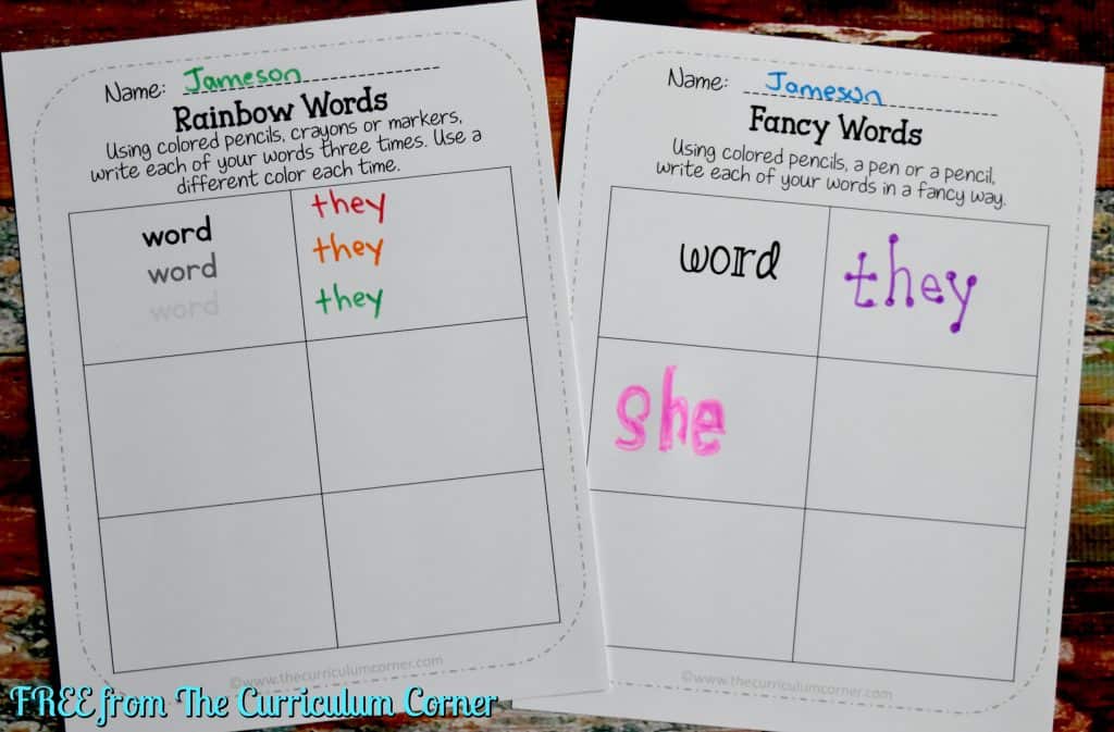 word work homework activities