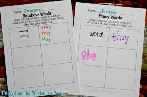 FREE Word Work for any Word List from The Curriculum Corner FREEBIE