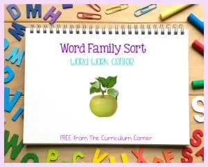 FREE Word Family Word Work Center free literacy center from The Curriculum Corner