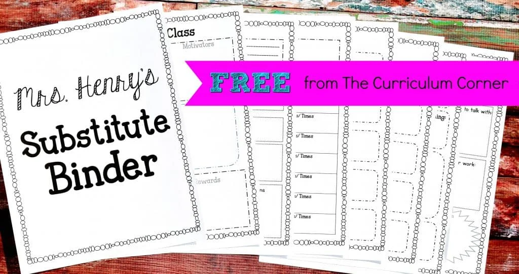 FREE Sub Binder from The Curriculum Corner