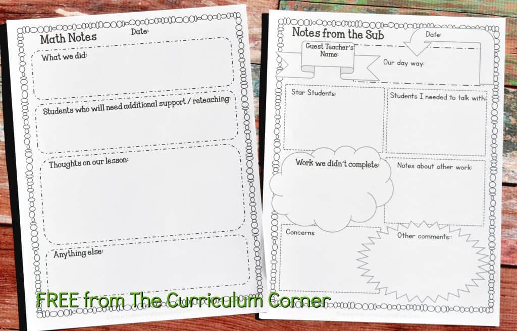 Editable Substitute Planning Binder The Curriculum Corner 123