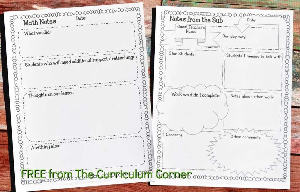 FREE Sub Binder from The Curriculum Corner 3