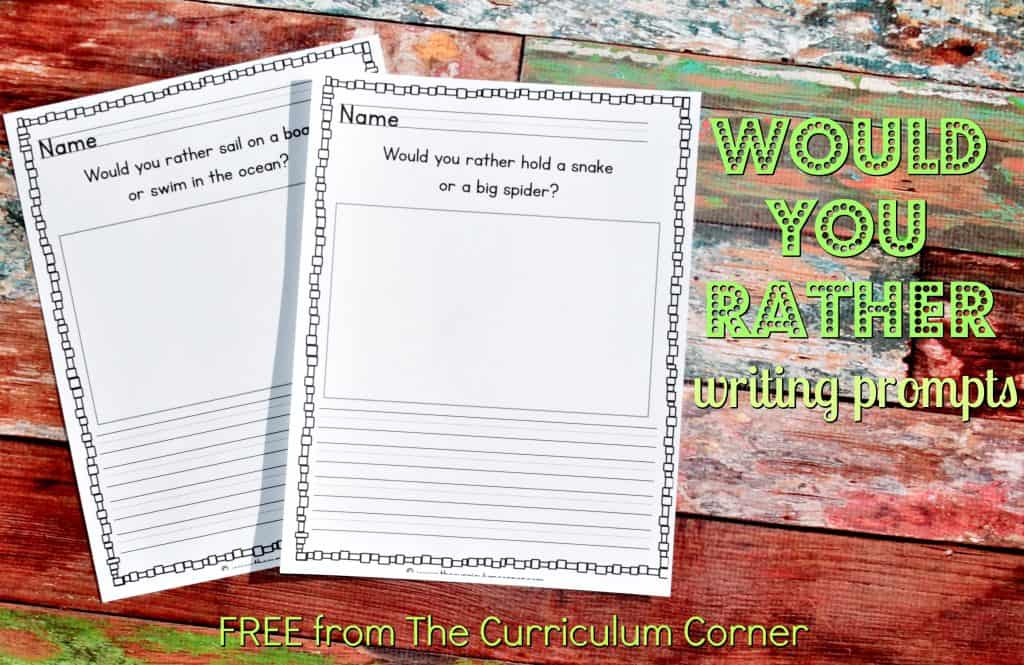 FREE Would You Rather Writing Prompts from The Curriculum Corner