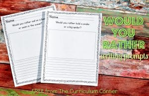 FREE Would You Rather Writing Prompts from The Curriculum Corner