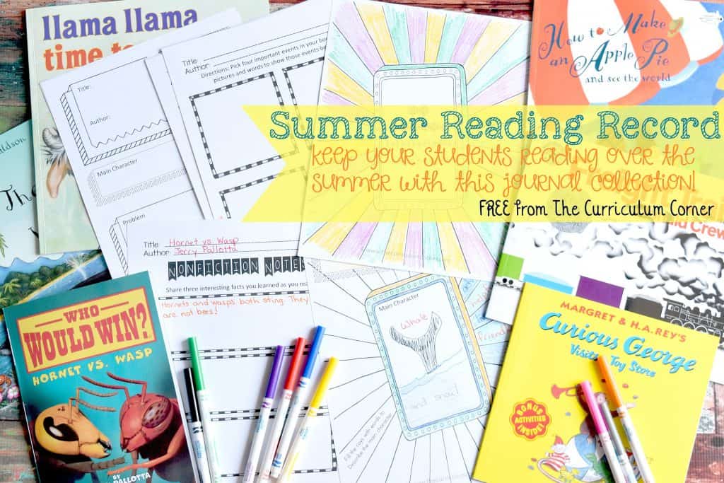 FREE Summer Reading Record Journal from The Curriculum Corner