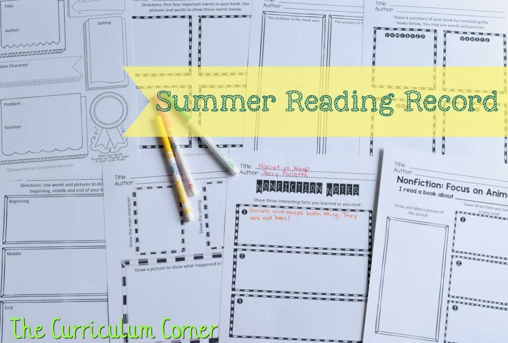 FREE Summer Reading Record Journal from The Curriculum Corner 3