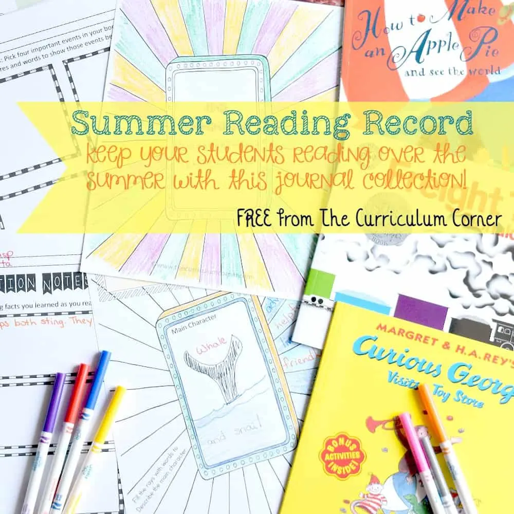 FREE Summer Reading Record Journal from The Curriculum Corner 5