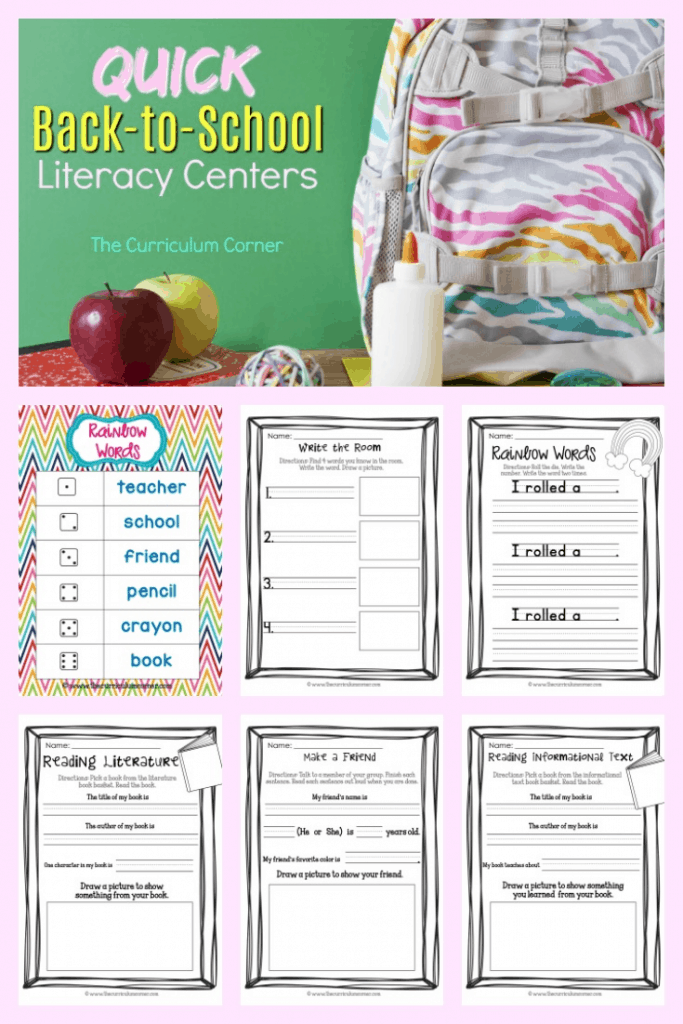 FREE Quick Back to School Literacy Centers from The Curriculum Corner 5 ...