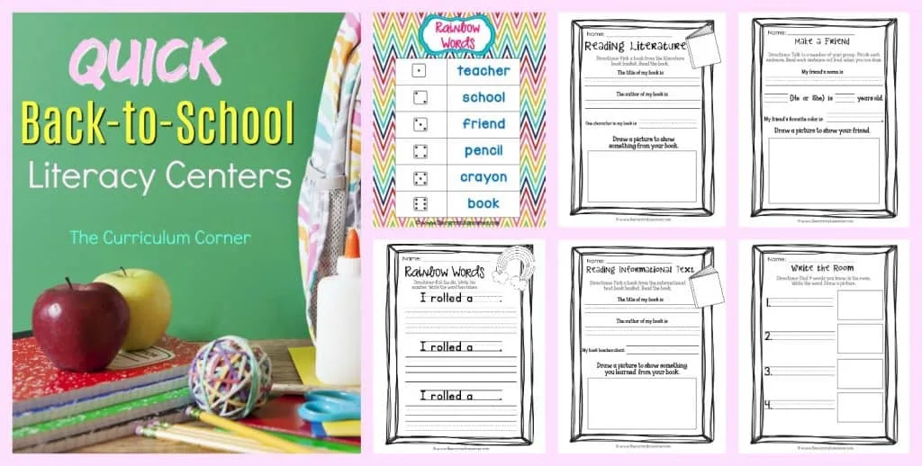 FREE Quick Back to School Literacy Centers from The Curriculum Corner 4