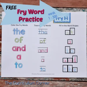 FREE Fry Word Practice Pages from The Curriculum Corner | Sight Words