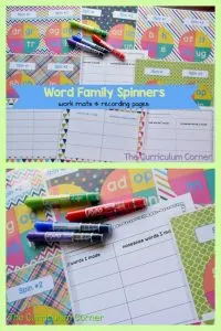 Free Word Family Activity Spinners from The Curriculum Corner FREEBIE