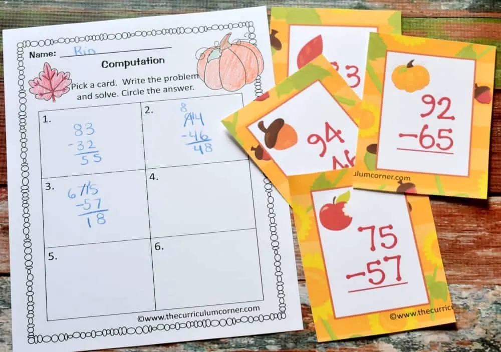 FREE fall math & fall literacy center activities from The Curriculum Corner 5