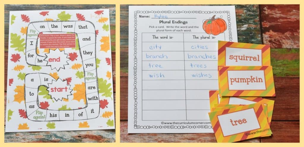 FREE fall math & fall literacy center activities from The Curriculum Corner 6