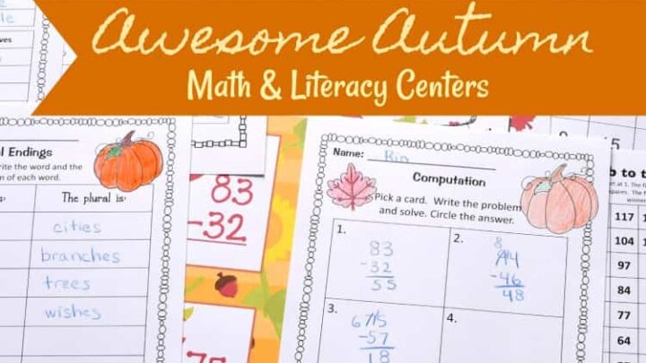 FREE fall math & fall literacy center activities from The Curriculum Corner
