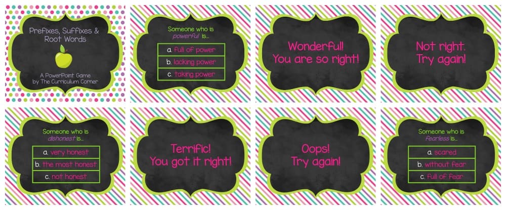 FREE Root Words, Prefix Practice, Suffix Practice Instructional & Practice Materials from The Curriculum Corner 2